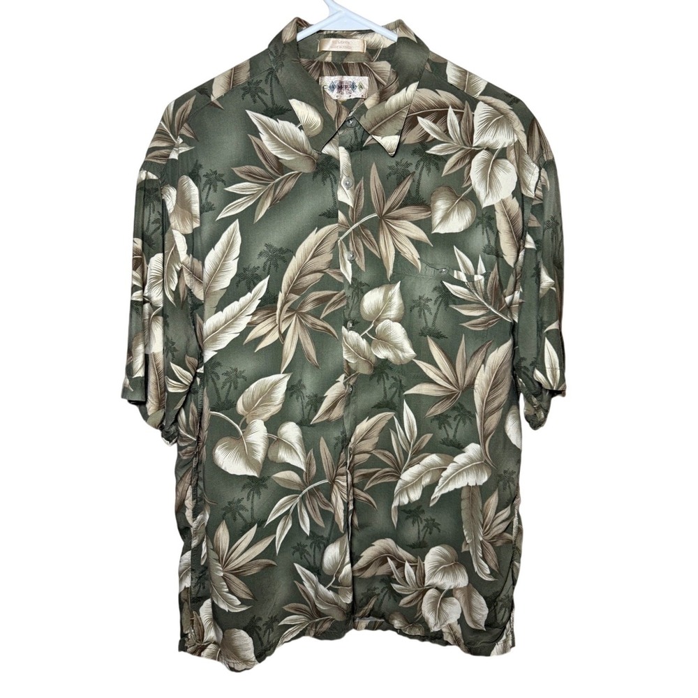 Campia Moda Hawaiian Short Sleeves Button Up Shirt Mens Green Floral
